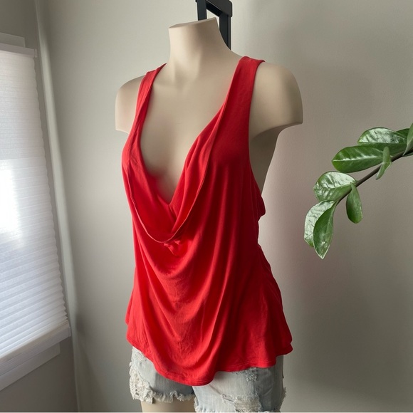 NEW BCBGMaxazria Lucille Top Tank Deep V Plunge Drapey Tank Shirt Coral Pink - Picture 7 of 9